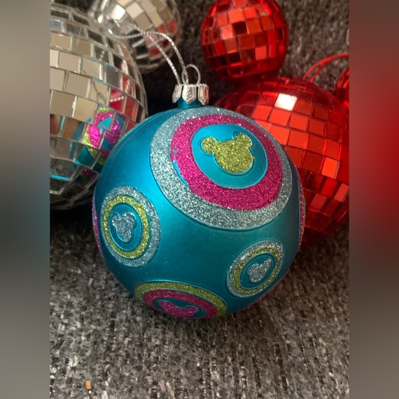 DISNEY VINTAGE MICKEY MOUSE ORNAMENTS 3 Red & Clear Mosaic Mirrored Disco Ball - Picture 11 of 11